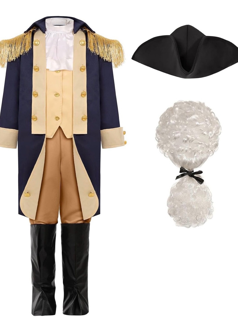 Children's Navy and Gold Revolutionary Officer Costume with Tricorn Hat